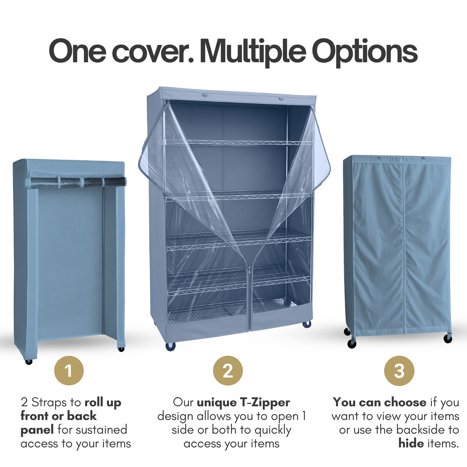 Storage Shelving Unit Cover, fits racks 48"W x 24"D x 72"H one side see through panel in Dusty Blue