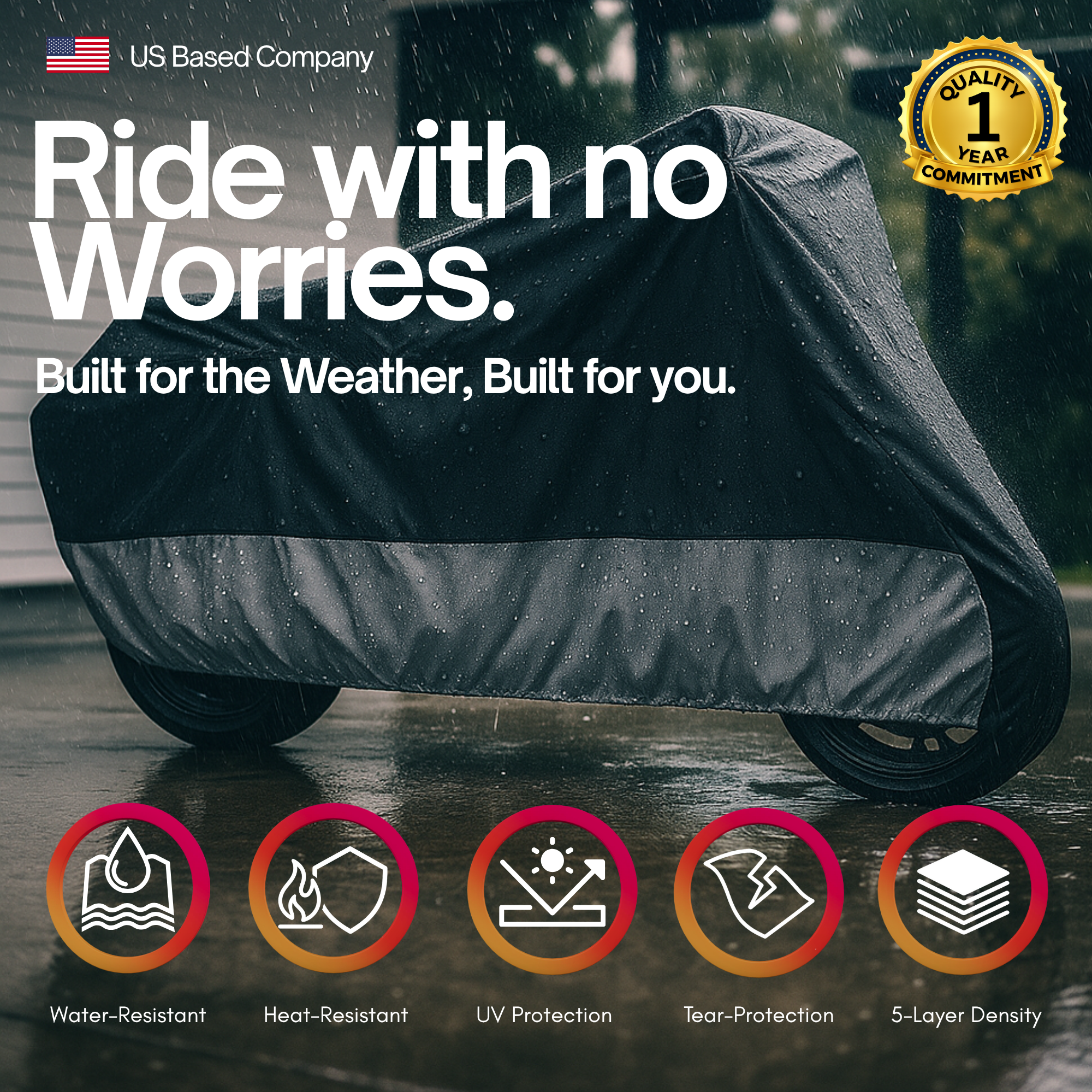 Deluxe Motorcycle Cover, All Season & Light Weight (XL) Black