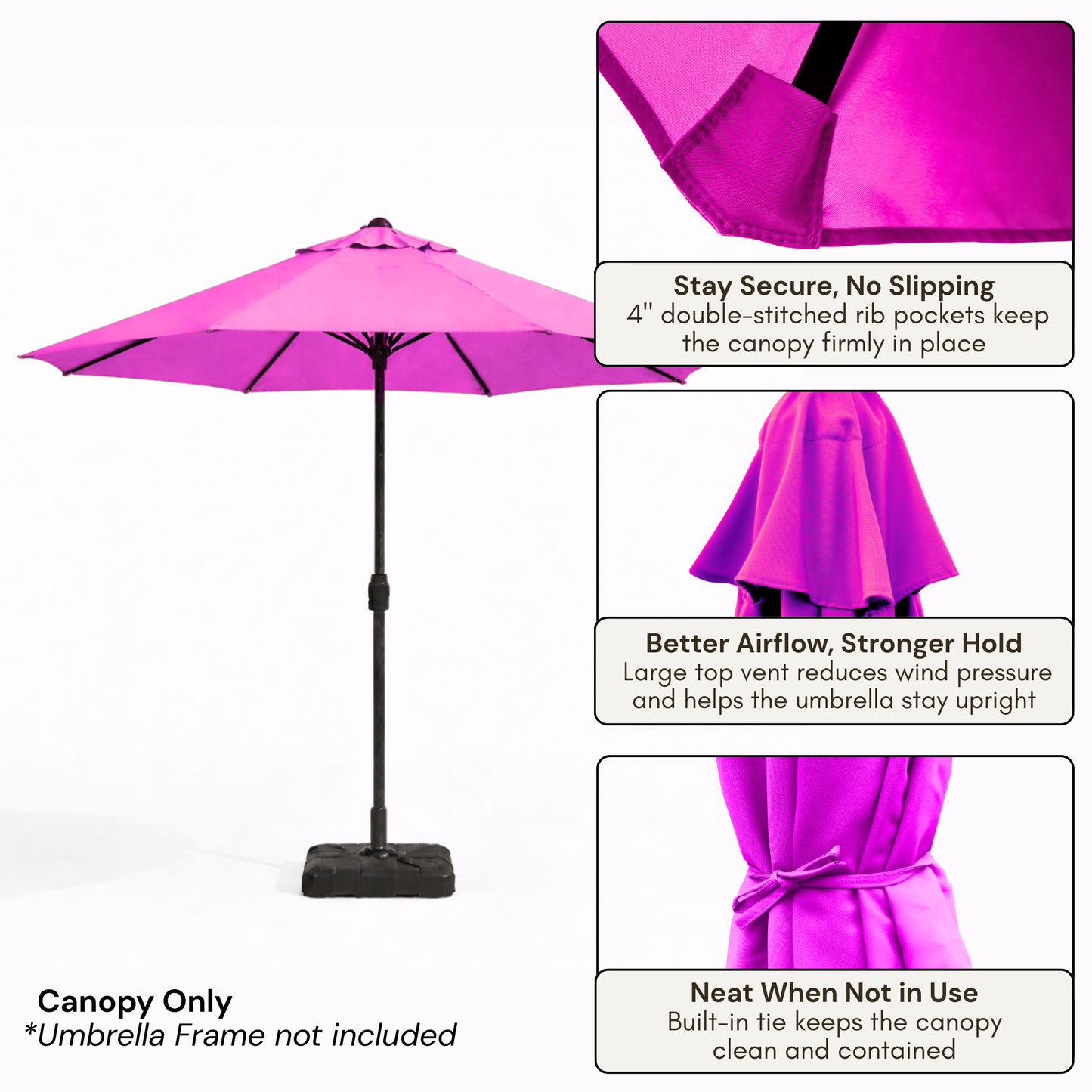 9ft Market Patio Umbrella 8 Rib Replacement Canopy Fuchsia - Formosa Covers
