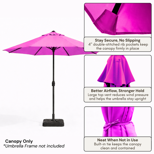 9ft Market Patio Umbrella 8 Rib Replacement Canopy Fuchsia - Formosa Covers