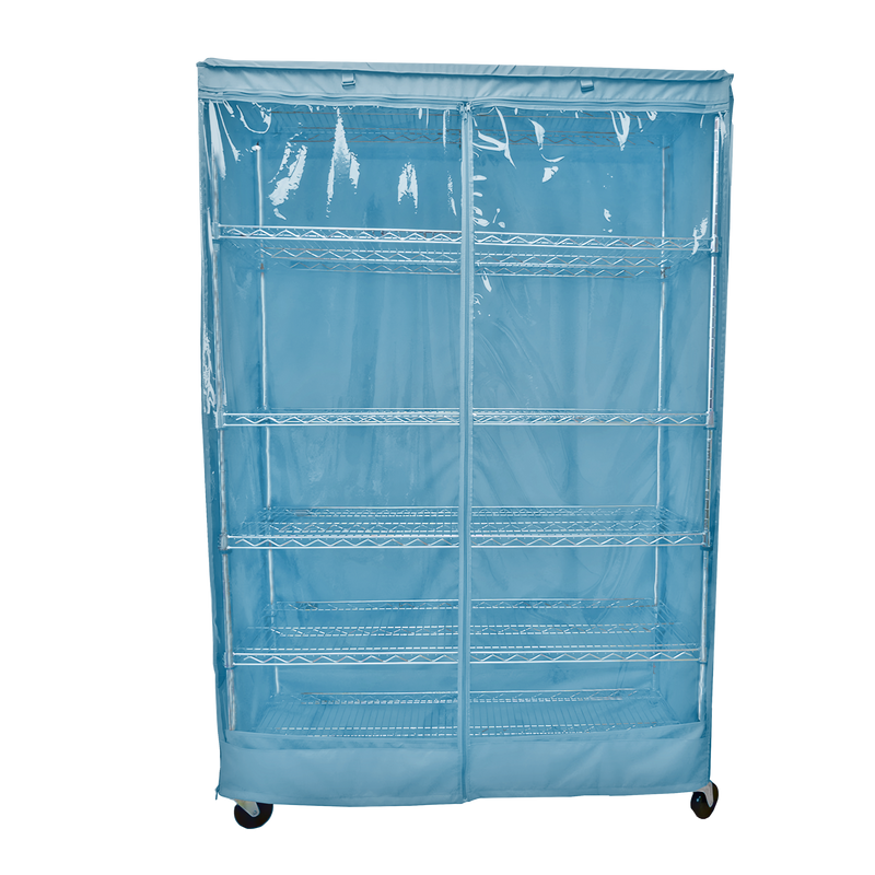 Storage Shelving Unit Cover in Glacier Blue with see-through panel, fits 48"W x 24"D x 72"H racks.