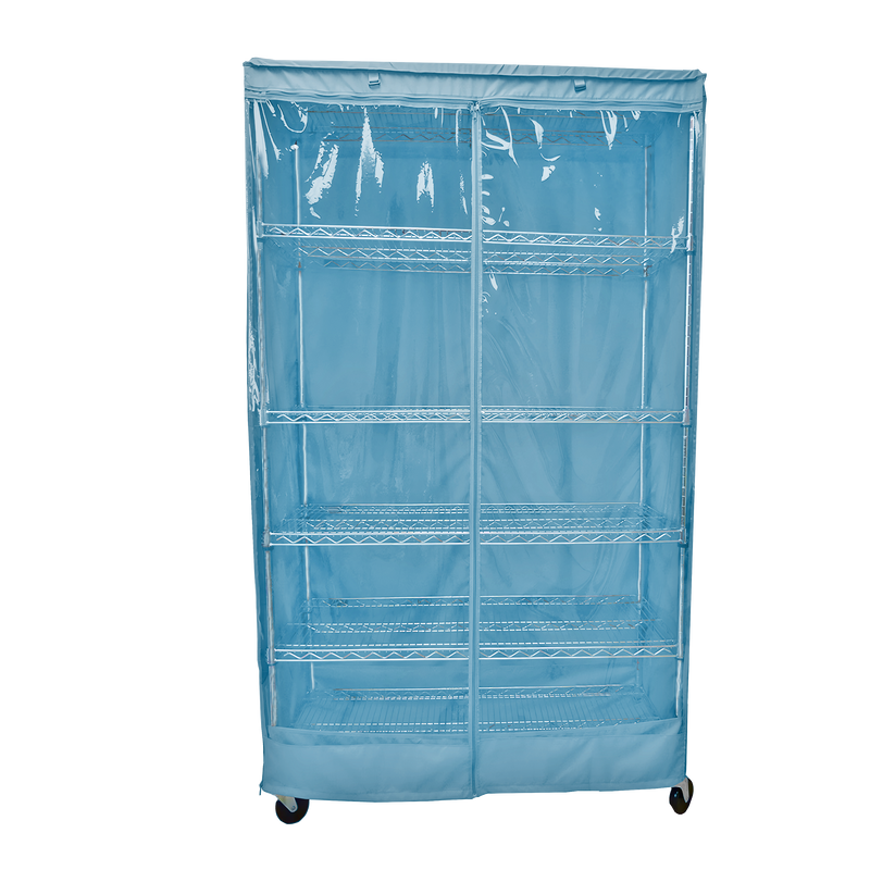 Storage Shelving Unit Cover, fits racks 48"W x 18"D x 72"H one side see through panel in Glacier Blue