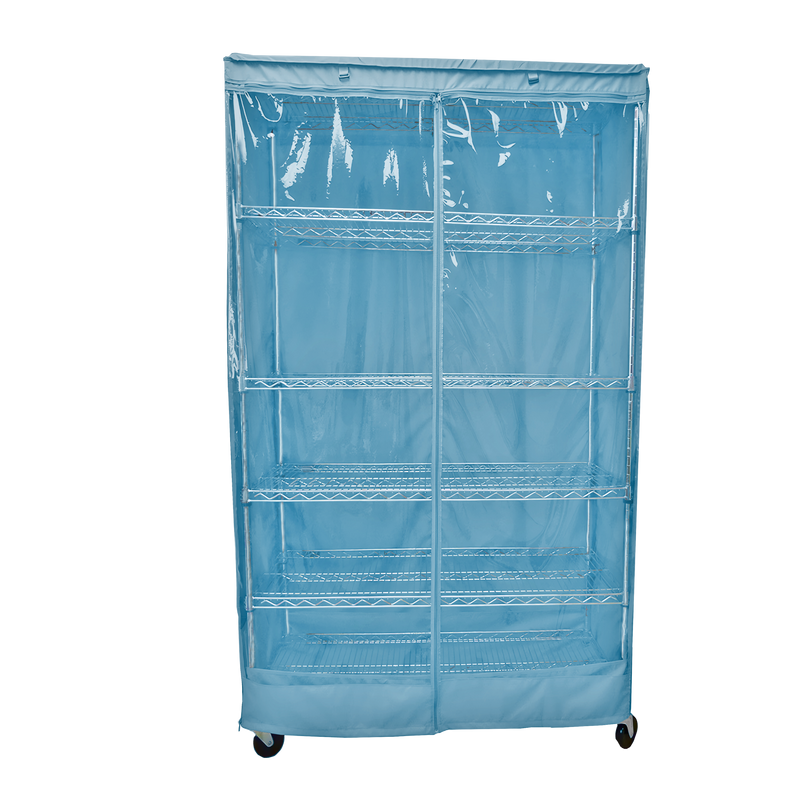 Storage shelving unit cover, Glacier Blue, fits 36" x 18" x 72" rack, clear PVC side panel.