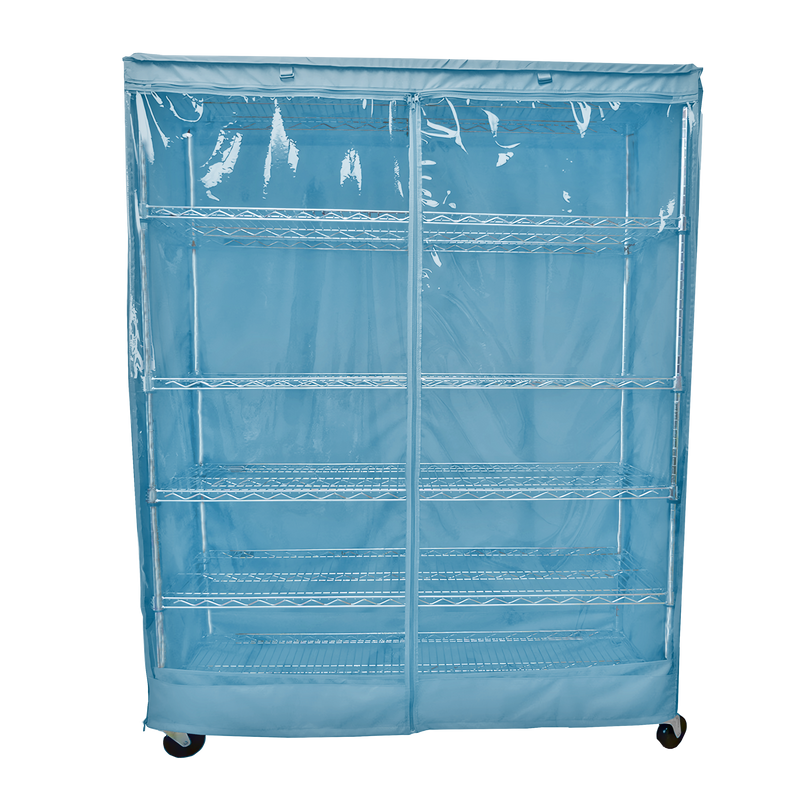 Storage shelving unit cover in Glacier Blue with clear PVC panel, fits 60"W x 24"D x 72"H racks.