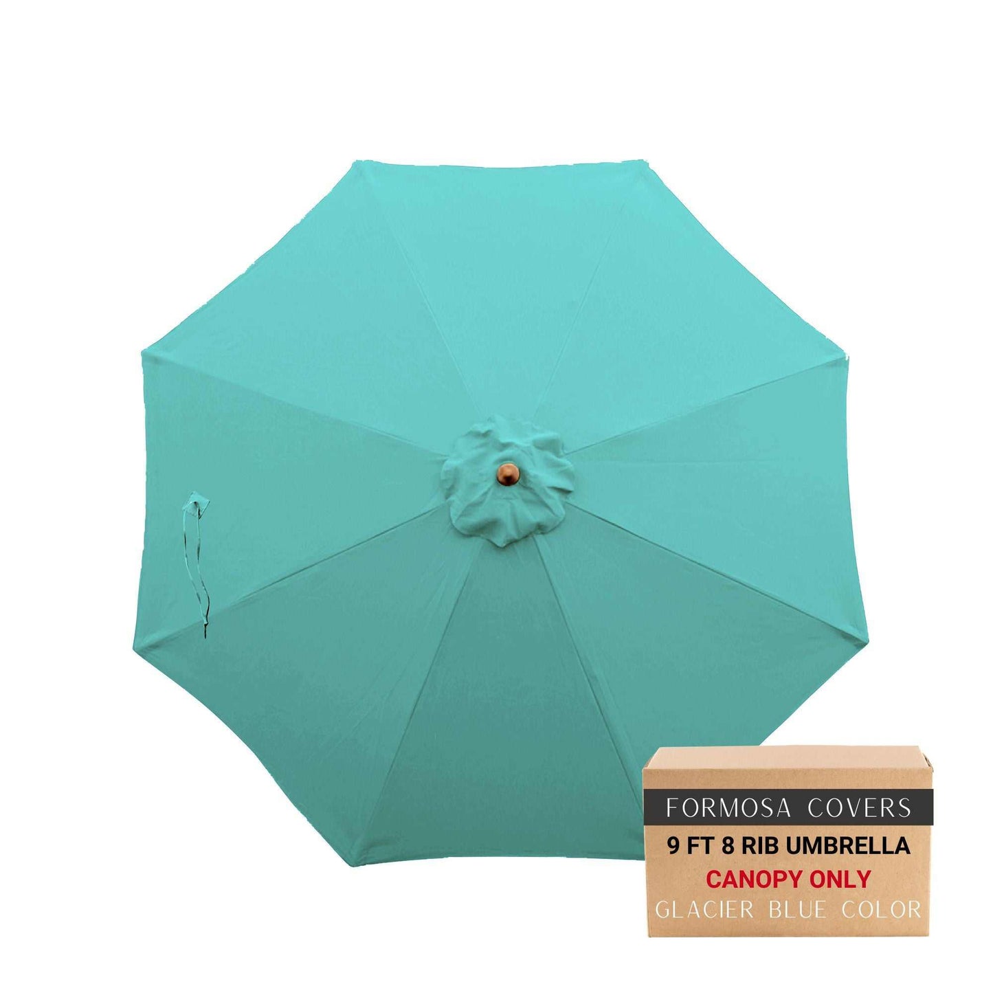 9ft market patio umbrella 8 rib replacement canopy in glacier blue, durable polyester fabric with UV-treated coating.