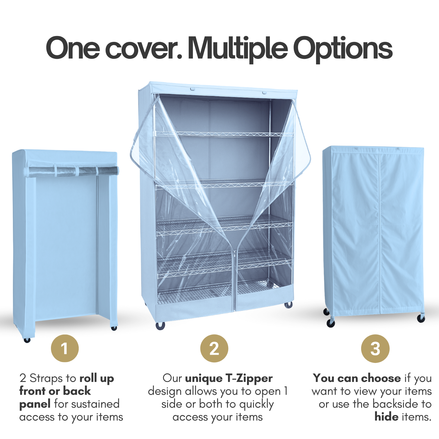 Storage Shelving Unit Cover, fits racks 48"W x 18"D x 72"H one side see through panel in Glacier Blue