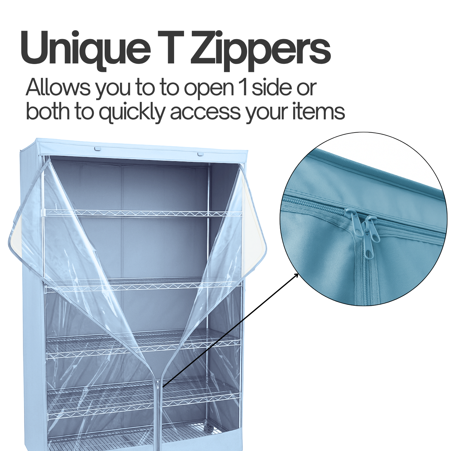 Storage Shelving Unit Cover, fits racks 48"W x 18"D x 72"H one side see through panel in Glacier Blue