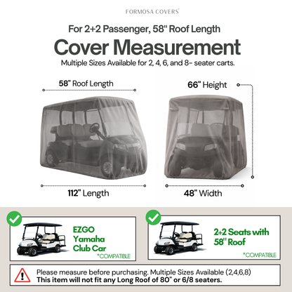 2+2 Passenger Golf Cart Storage Cover (4 Passenger Short Roof 58") Grey - Formosa Covers