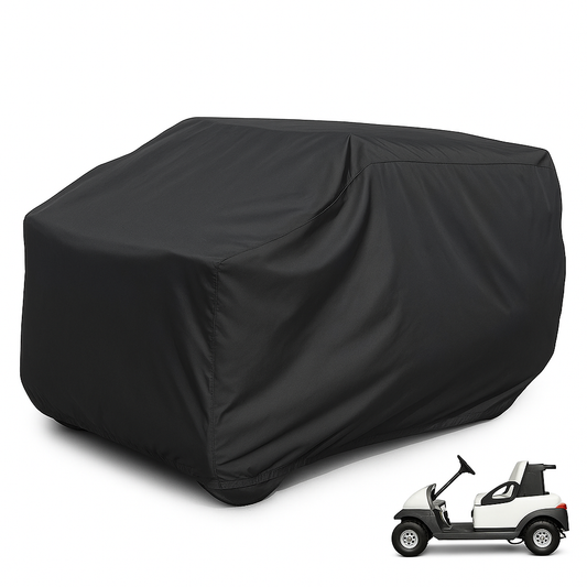 2 passenger golf cart storage cover, black, fits EZ GO, Club Car, YAMAHA without roof, heavy-duty polyester.