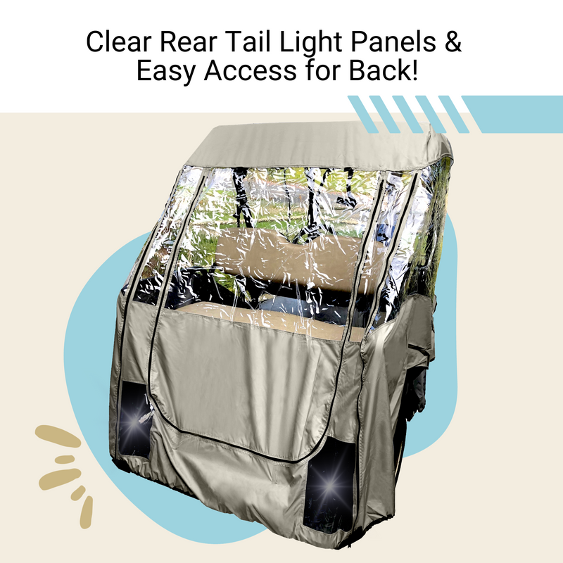 2 Passenger 3 Sides Golf Cart Driving Enclosure Cover Open Front Taupe