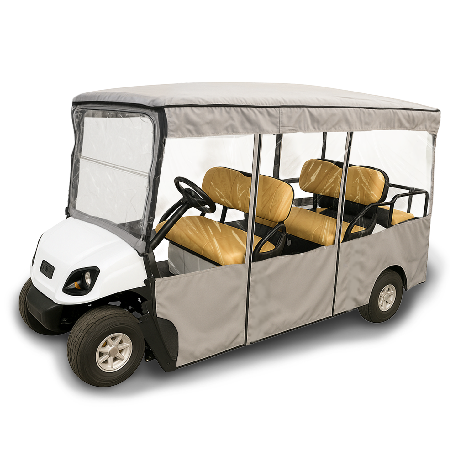 Premium tight weave 6 passenger golf cart driving enclosure cover for EZGO 4+2 bench in grey
