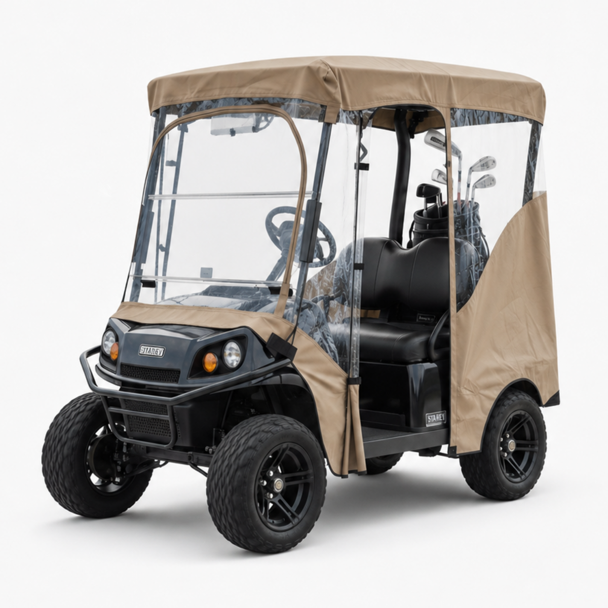 2 Passenger Driveable Golf Cart Enclosure Golf Cart Rain Cover YKK Door Zippers - Taupe