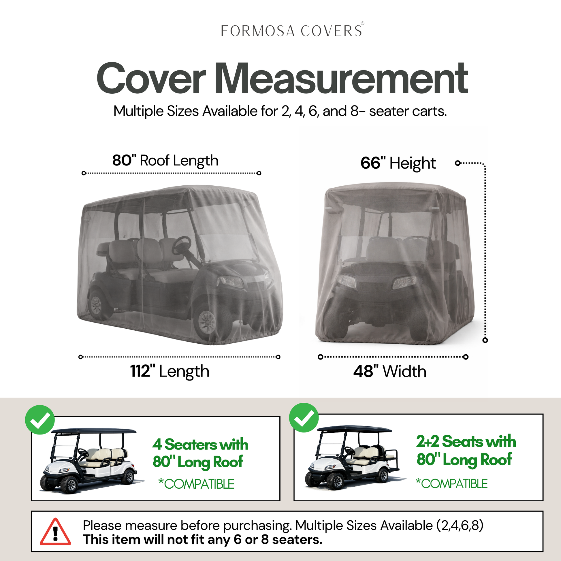 4 Passenger Golf Cart Storage Cover (4 Seater Long Roof 80") Grey - Formosa Covers