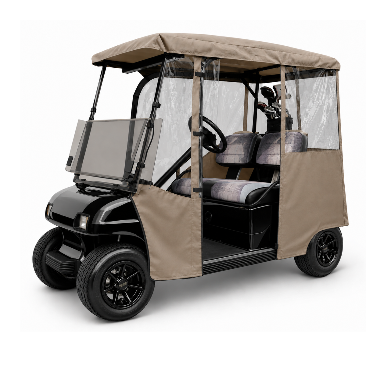2 Passenger 3 Sides Golf Cart Driving Enclosure Cover Open Front Taupe - Formosa Covers