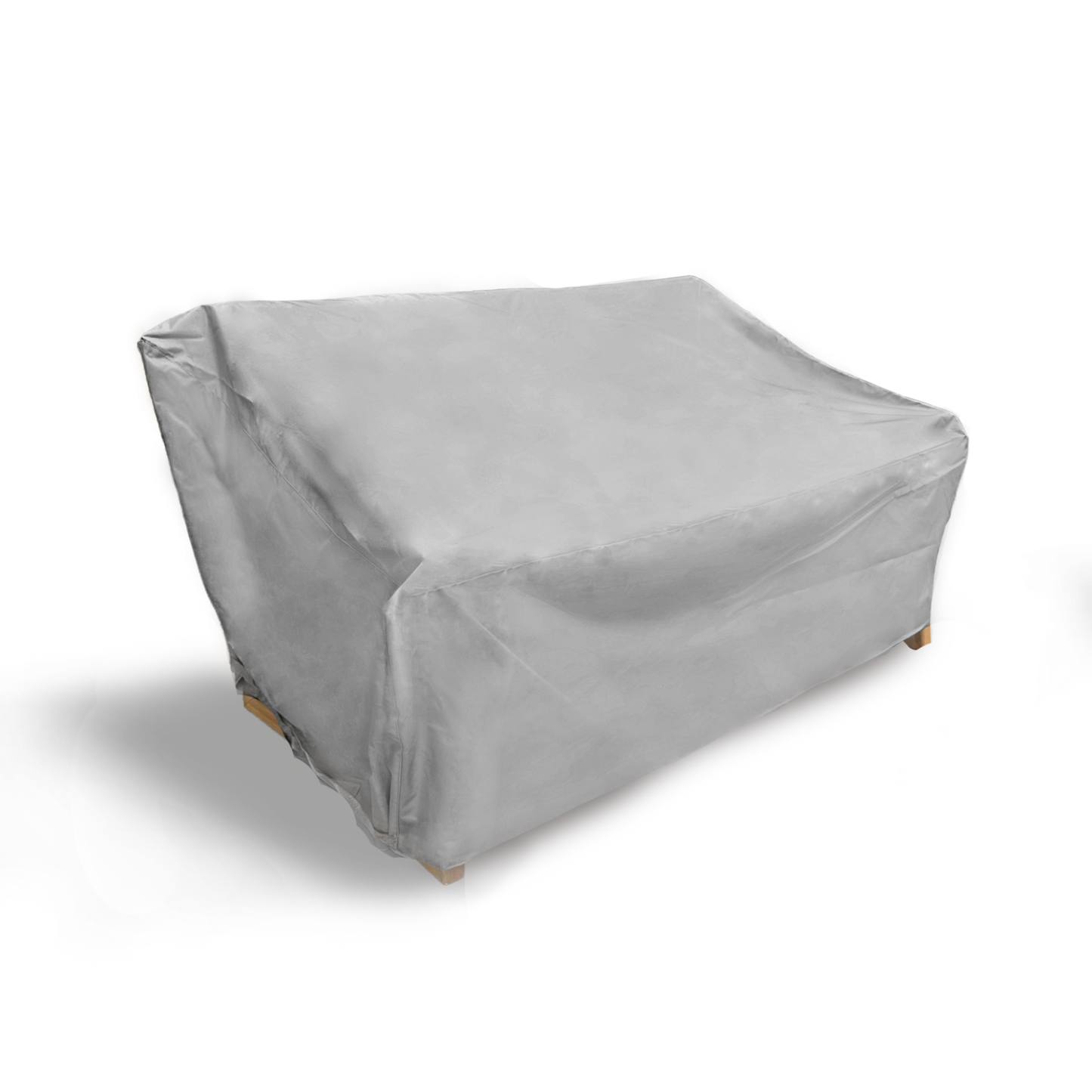 Patio loveseat bench cover in reserve grey, mildew resistant, heavy-duty UV-treated polyester, fits up to 60" length.
