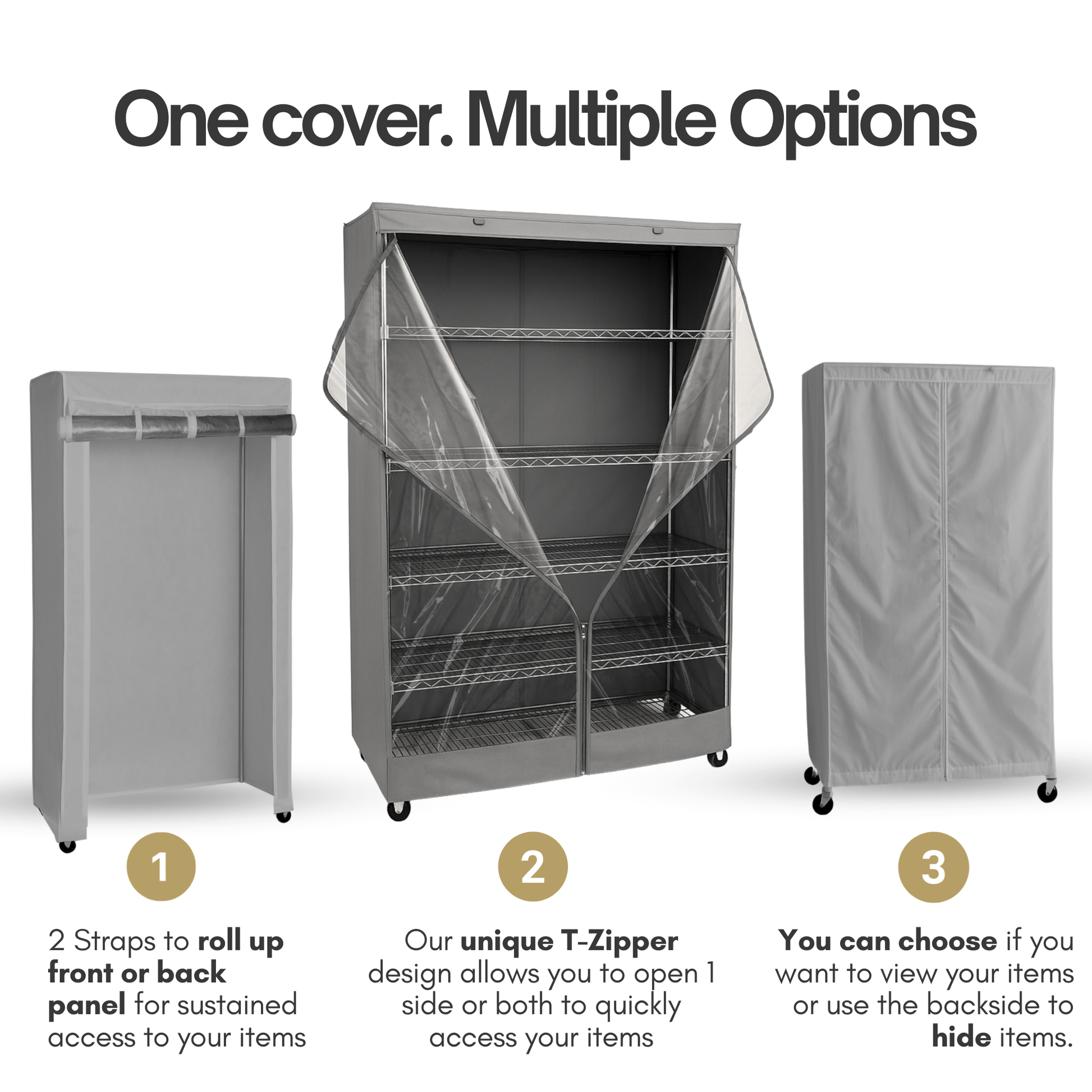 Storage Shelving Unit Cover, fits racks 72"W x 24"D x 75"H one side see through panel in Grey - Formosa Covers