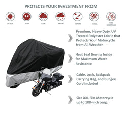 Heavy Duty Motorcycle Cover with Cable & Lock (XXL) Black -