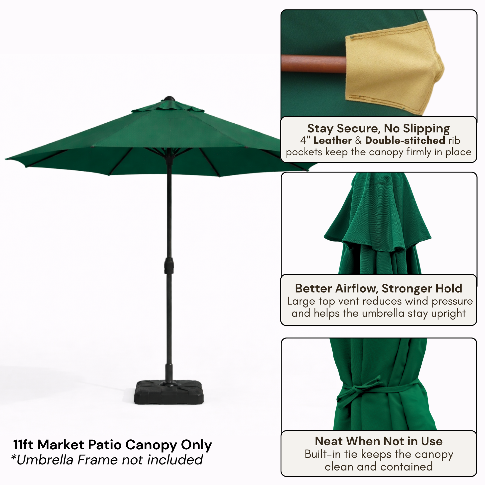 11ft Market Patio Umbrella 8 Rib Replacement Canopy Hunter Green - Formosa Covers