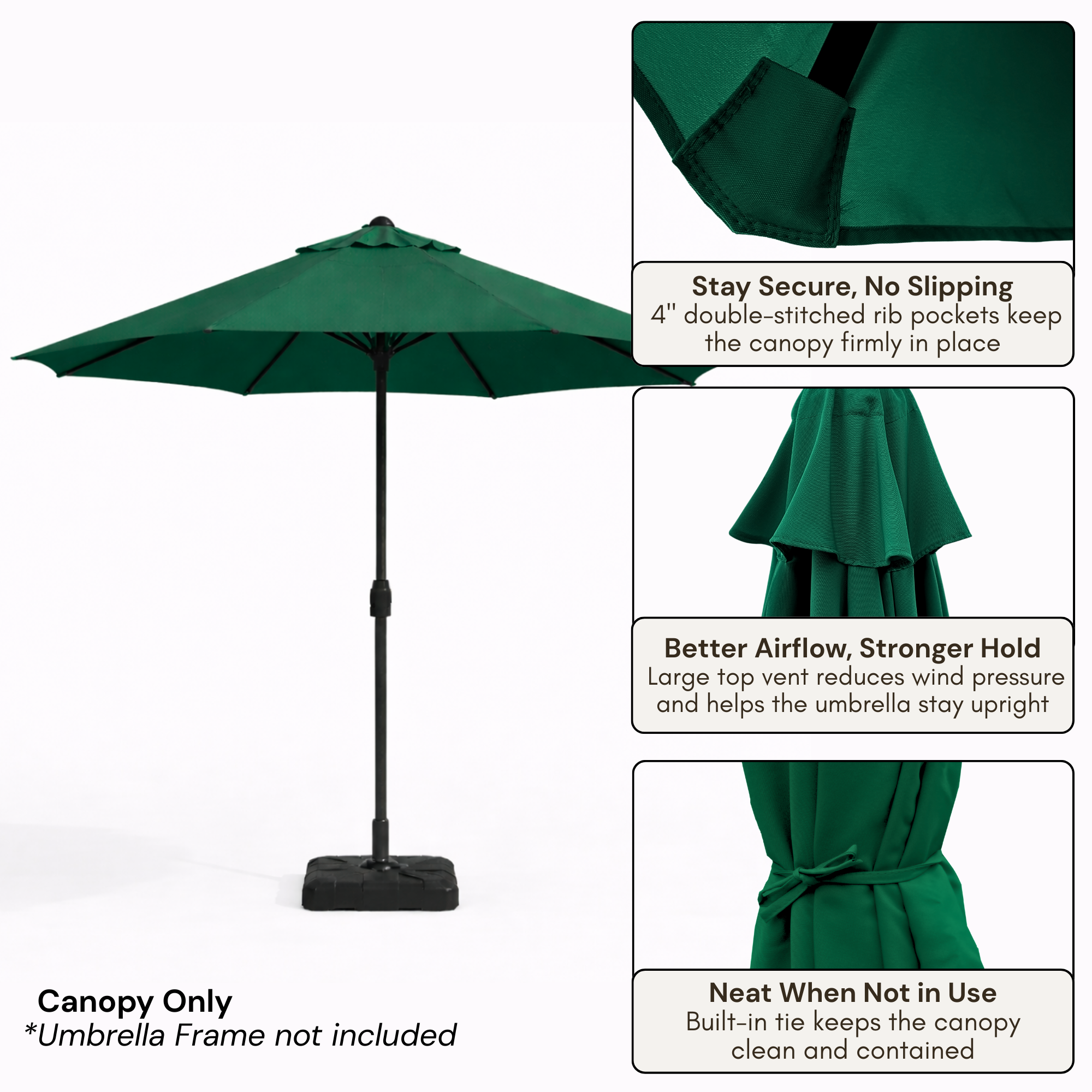 11ft Market Patio Umbrella Double-Vented 8 Rib Replacement Canopy Hunter Green - Formosa Covers