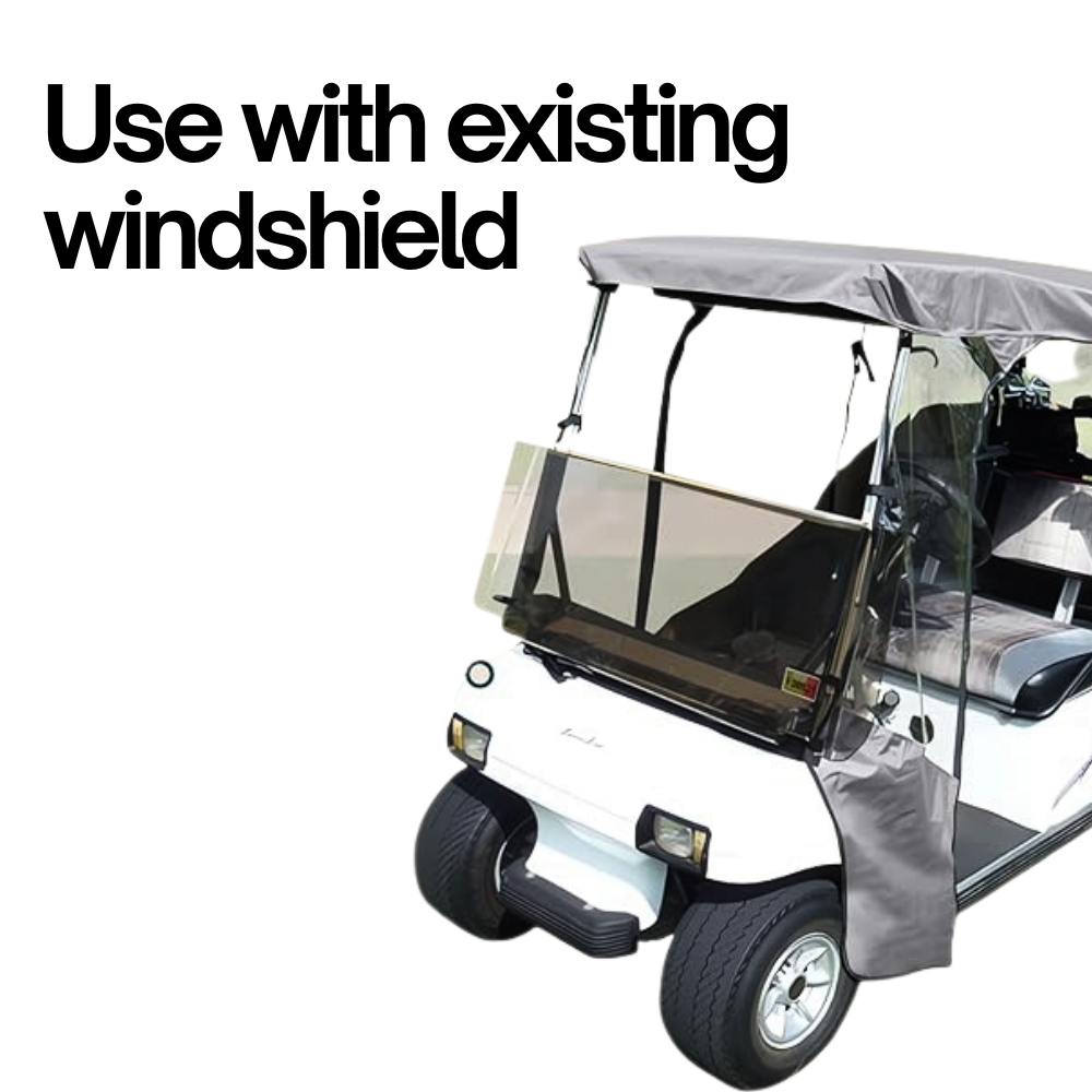 2+2 Passenger 3 Sided Driveable Golf Cart Enclosure for Short Roof 58"L Open Front - Grey