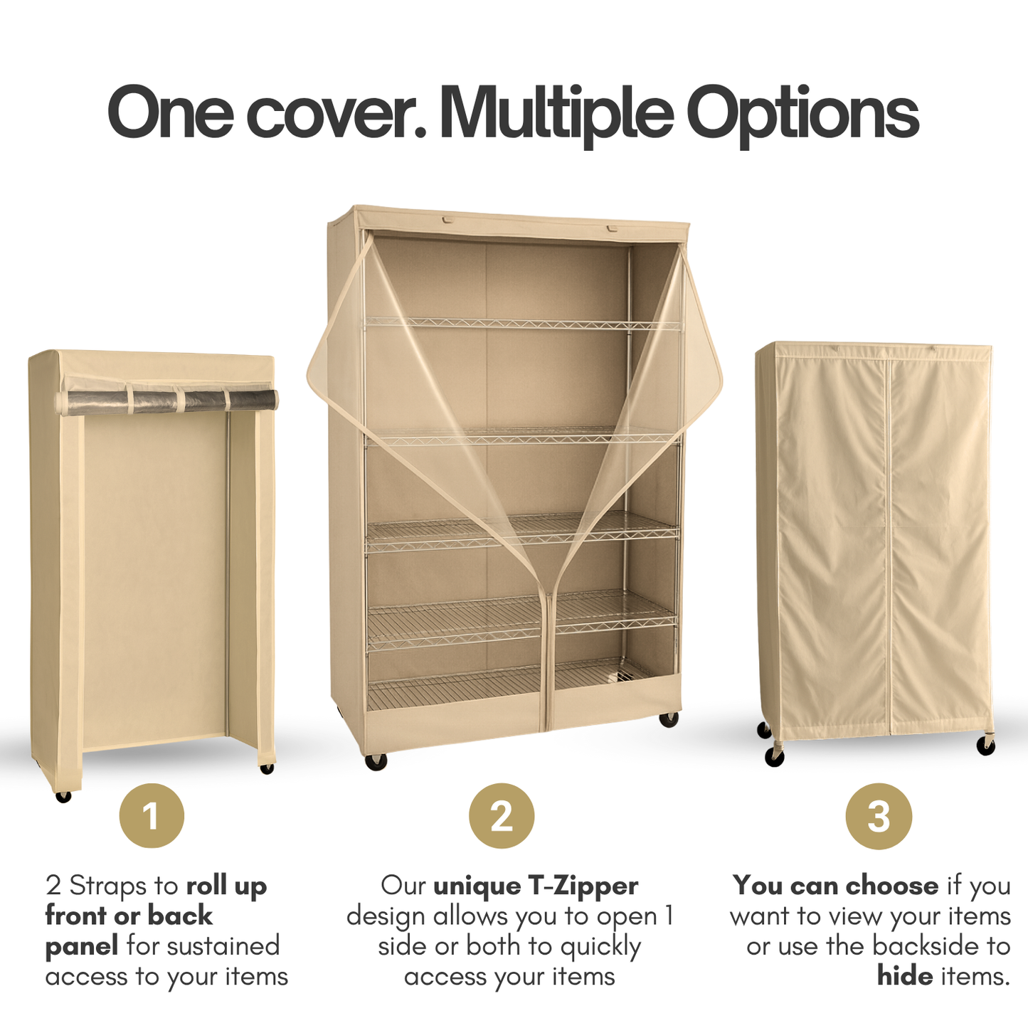 Storage Shelving Unit Cover, fits racks 48"W x 24"D x 72"H one side see through panel in Beige Khaki - Formosa Covers
