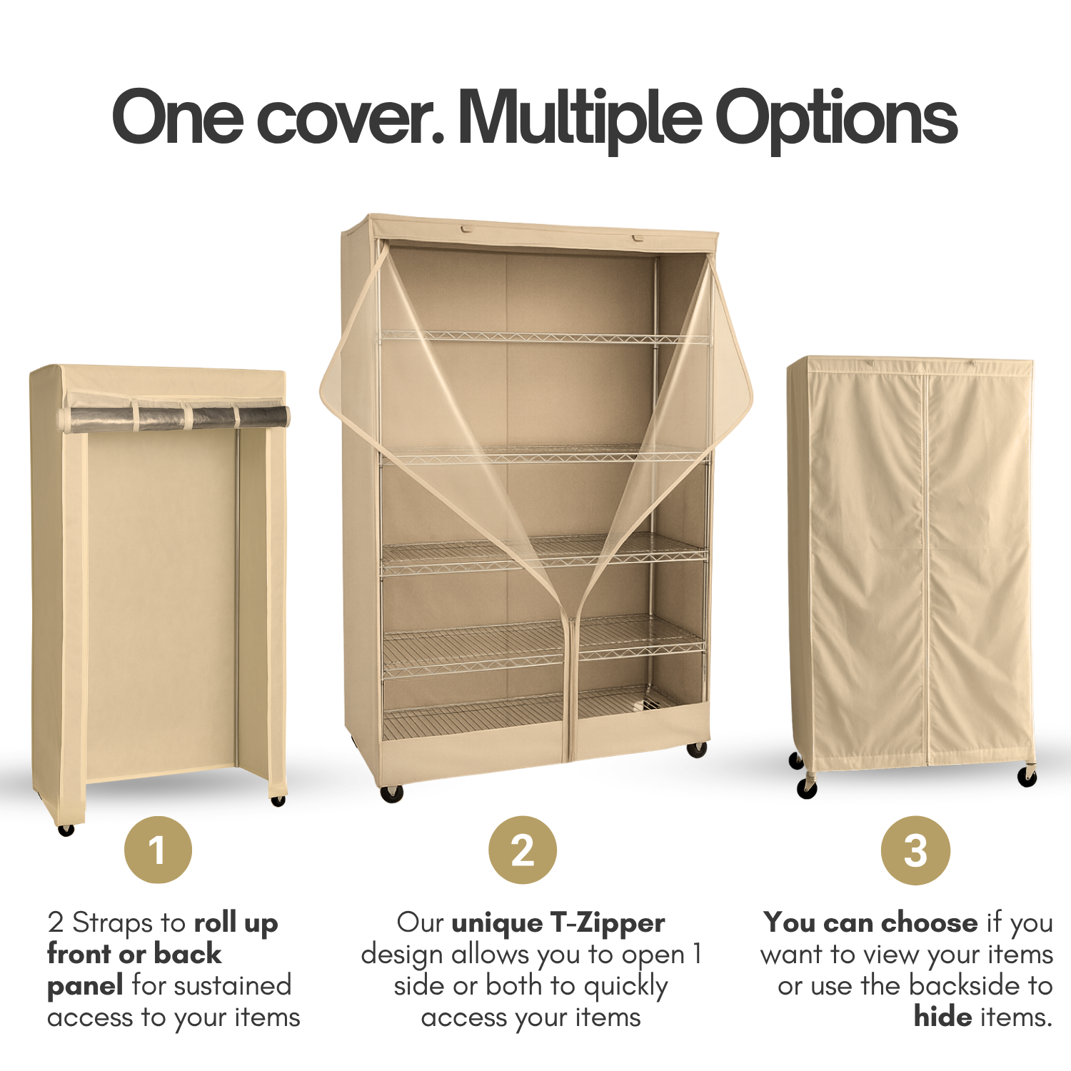 Storage Shelving Unit Cover, fits racks 48"W x 24"D x 72"H one side see through panel in Beige Khaki