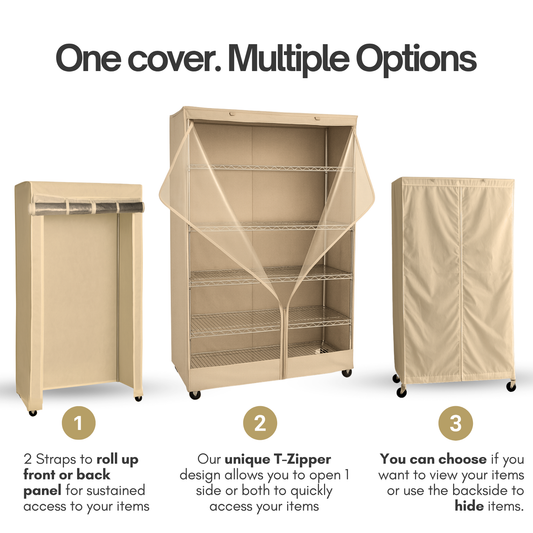 Storage Shelving Unit Cover, fits racks 36"W x 18"D x 72"H one side see through panel in Beige Khaki
