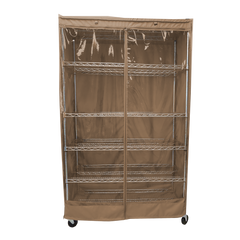Khaki storage shelving unit cover with clear PVC side panel, fits 48