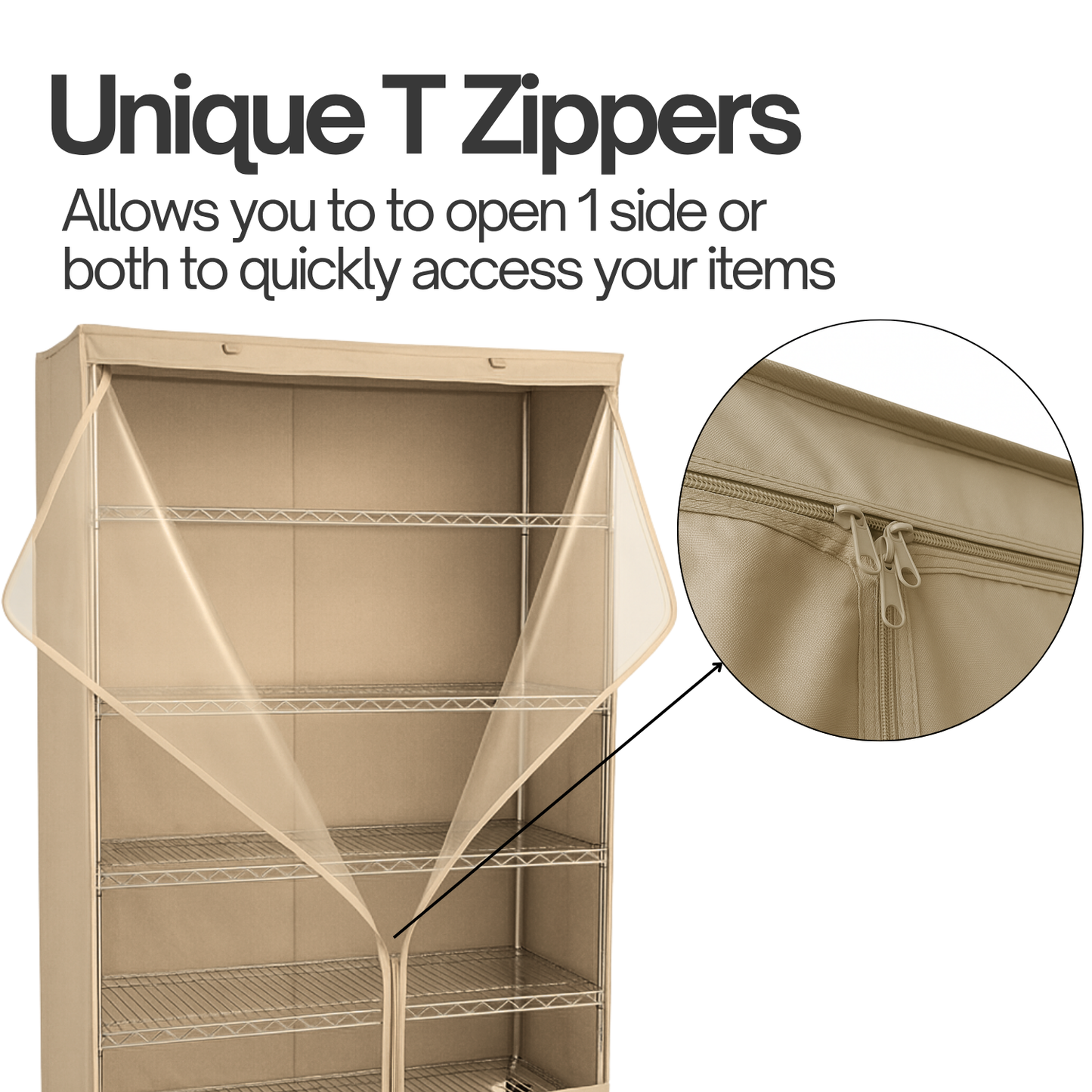 Storage Shelving Unit Cover, fits racks 48"W x 24"D x 72"H one side see through panel in Beige Khaki - Formosa Covers