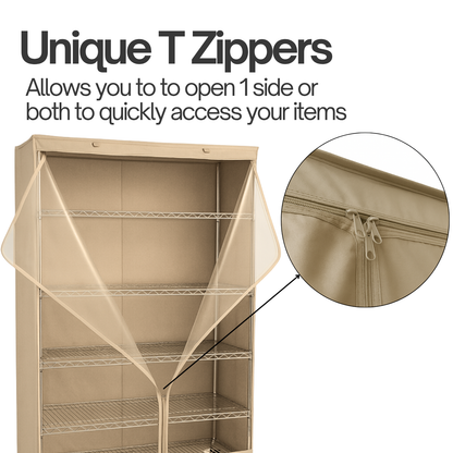 Storage Shelving Unit Cover, fits racks 48"W x 24"D x 72"H one side see through panel in Beige Khaki - Formosa Covers