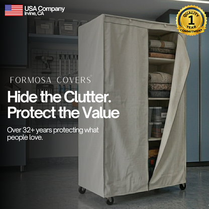 Storage Shelving Unit Cover, fits racks 48"W x 18"D x 72"H in Off White - Formosa Covers