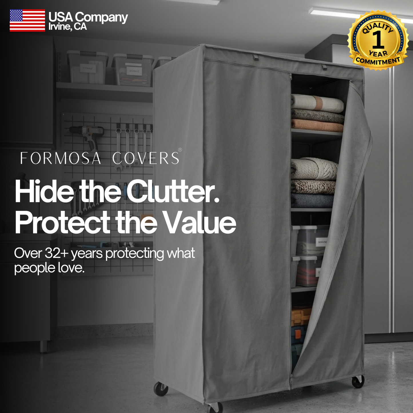 Storage Shelving Unit Cover, fits racks 72"W x 18"D x 72"H in Grey - Formosa Covers