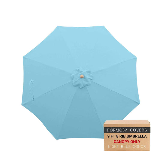 9ft light blue replacement canopy for market patio umbrella with UV protection, fits 8 rib frames.