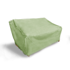 Patio loveseat bench cover in Aspen Green, mildew-resistant and water-resistant.