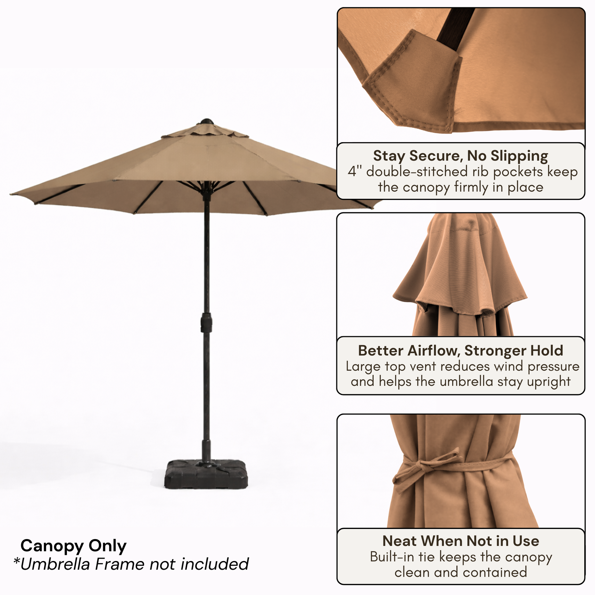 9ft Market Patio Umbrella 8 Rib Replacement Canopy Mocha Mousse - Formosa Covers