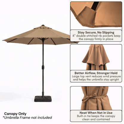 9ft Market Patio Umbrella 8 Rib Replacement Canopy Mocha Mousse - Formosa Covers