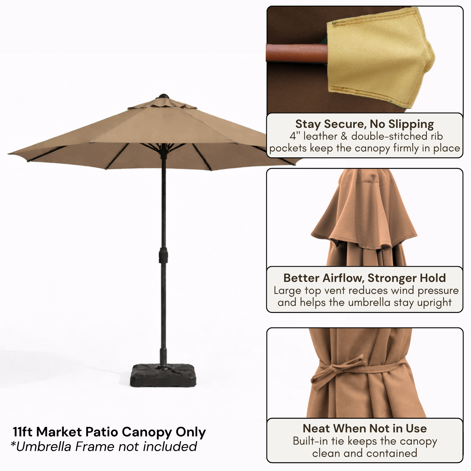 11ft Market Patio 8 Rib Replacement Umbrella Canopy - Mocha Mousse - Formosa Covers