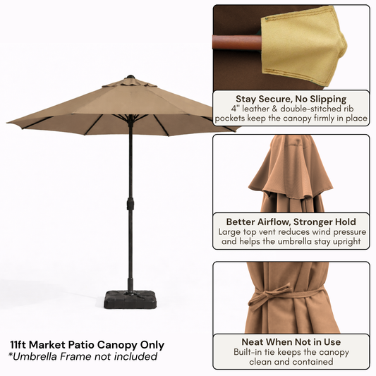 11ft Market Patio 8 Rib Replacement Umbrella Canopy - Mocha Mousse - Formosa Covers