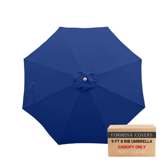 9ft market patio umbrella 8 rib replacement canopy in navy Olefin fabric with UV protection.