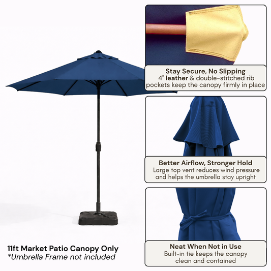 11ft Market Patio Umbrella 8 Rib Replacement Canopy Dark Blue - Formosa Covers