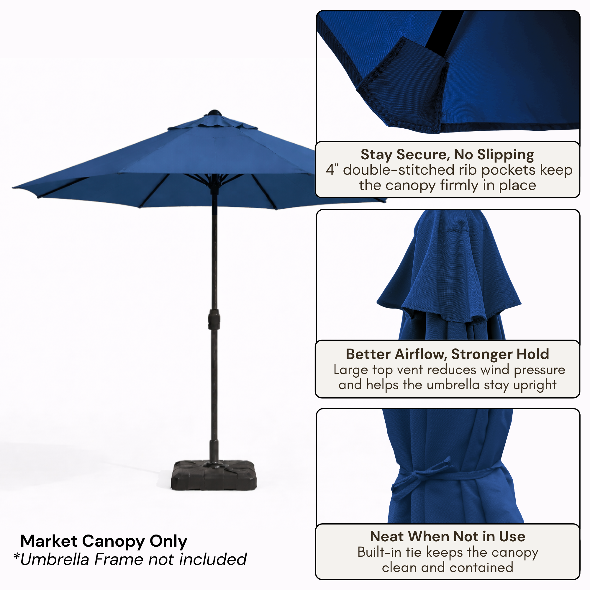 11ft Market Patio Umbrella Double-Vented 8 Rib Replacement Canopy Navy Olefin - Formosa Covers