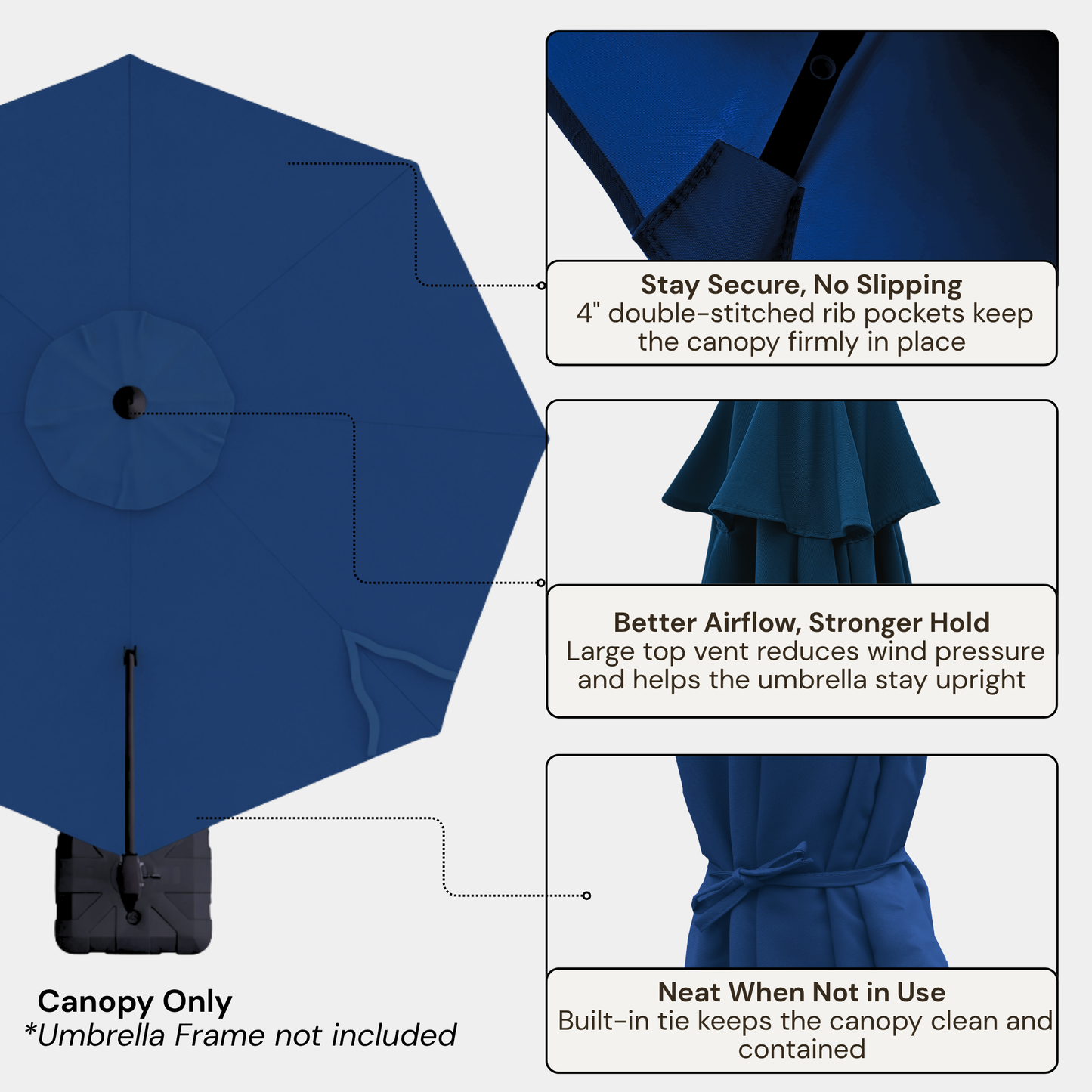11ft Cantilever Umbrella Replacement Canopy Supported Bar 8 Ribs Navy Olefin - Formosa Covers