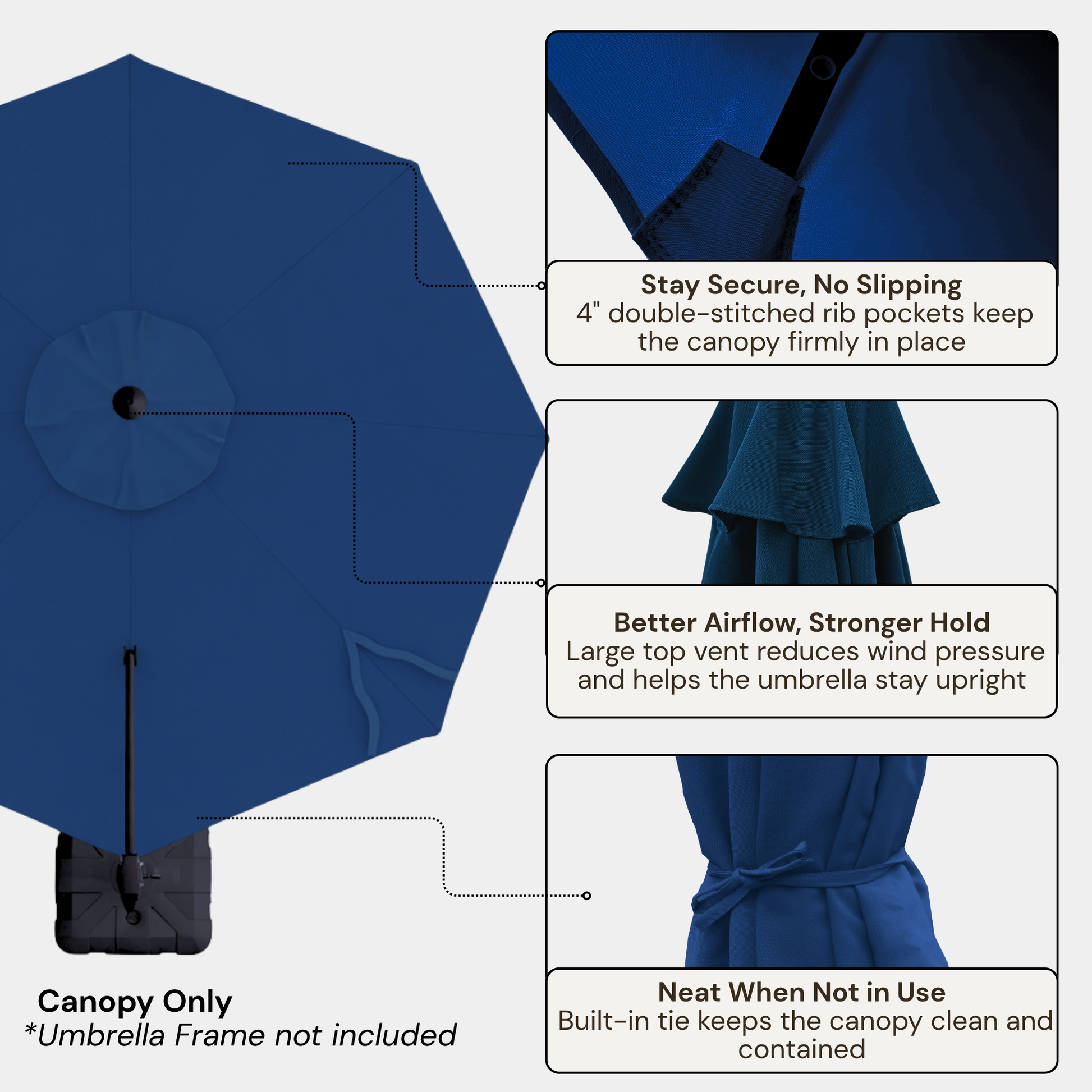 11ft Cantilever Umbrella Replacement Canopy Supported Bar 8 Ribs Navy Olefin - Formosa Covers