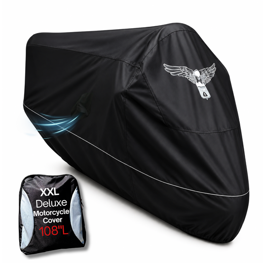 Premium Motorcycle Cover with Night Reflector and Eagle Emblem (XXL) Black