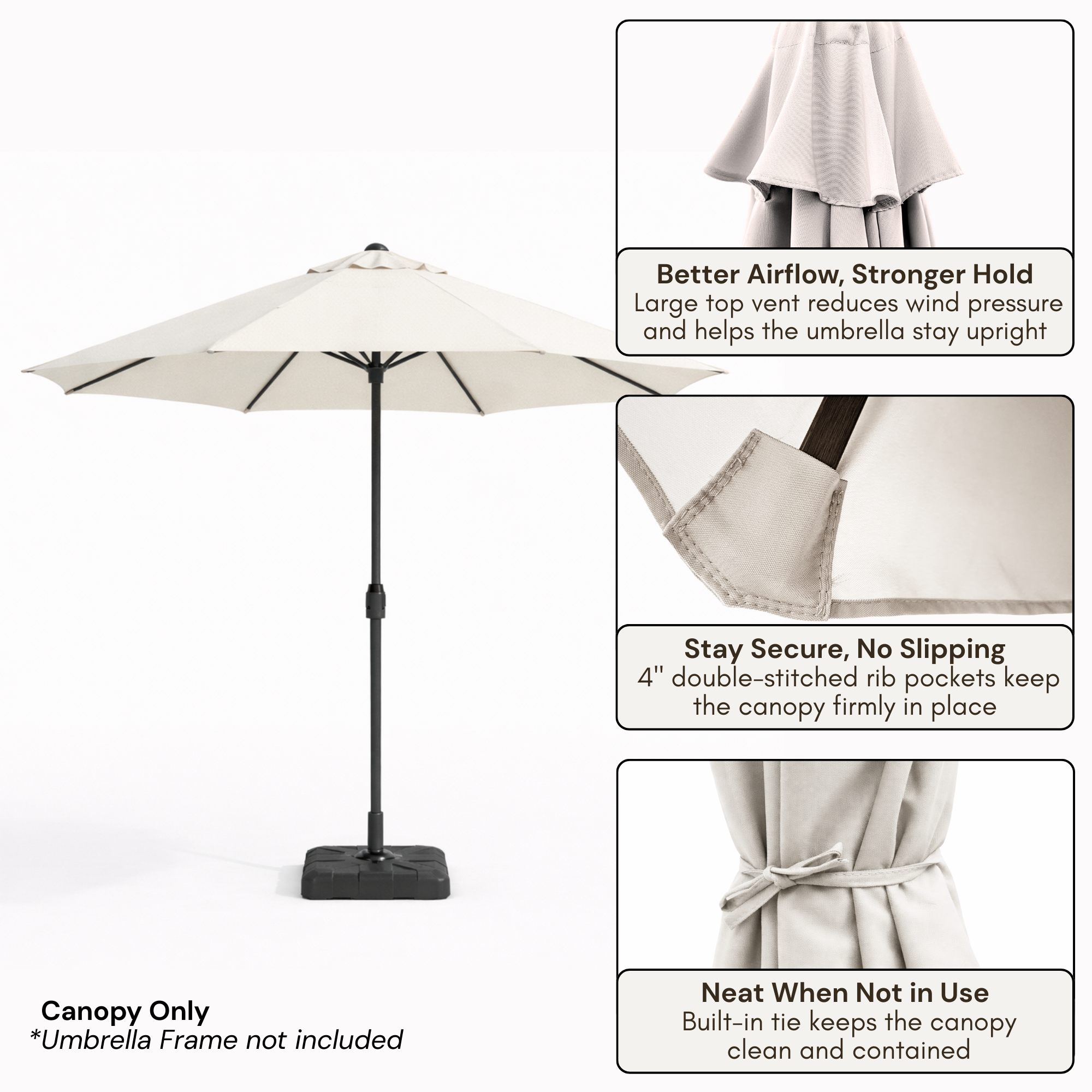 9ft Market Patio Umbrella 6 Rib Replacement Canopy Off-White - Formosa Covers