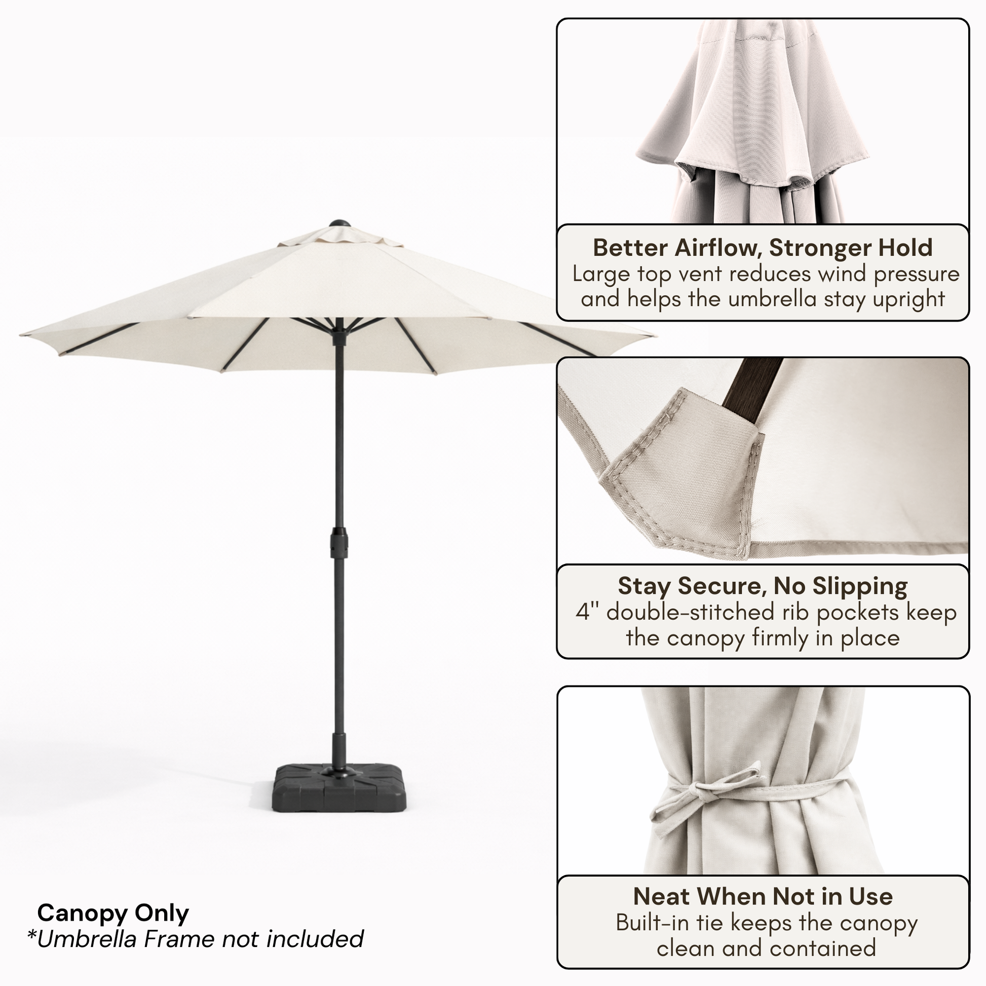 9ft Market Patio Umbrella 6 Rib Replacement Canopy Off-White - Formosa Covers