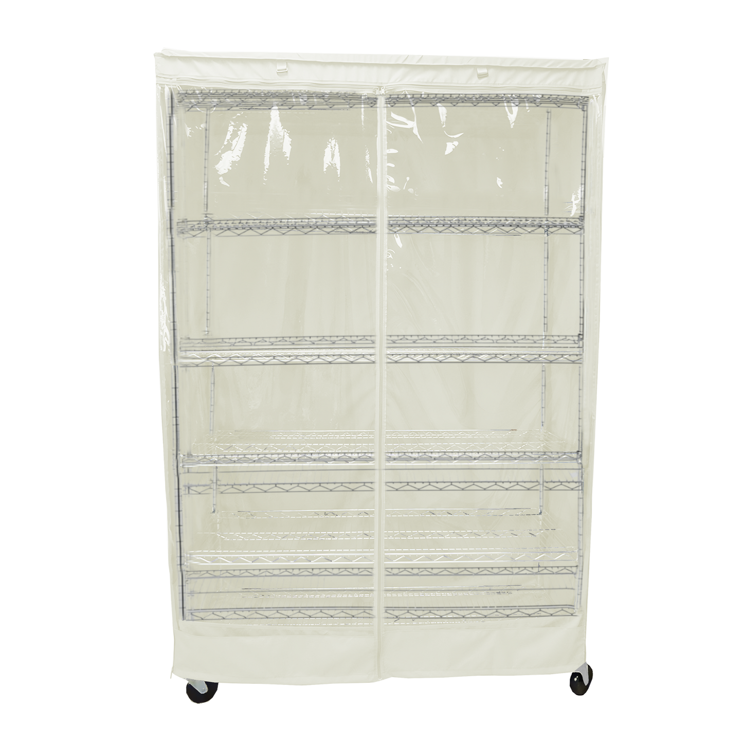 Storage shelving unit cover with see-through panel, off white, fits 48"W x 18"D x 72"H racks.