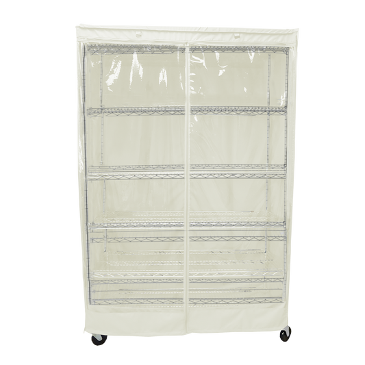 Storage shelving unit cover with see-through panel, off white, fits 48"W x 18"D x 72"H racks.