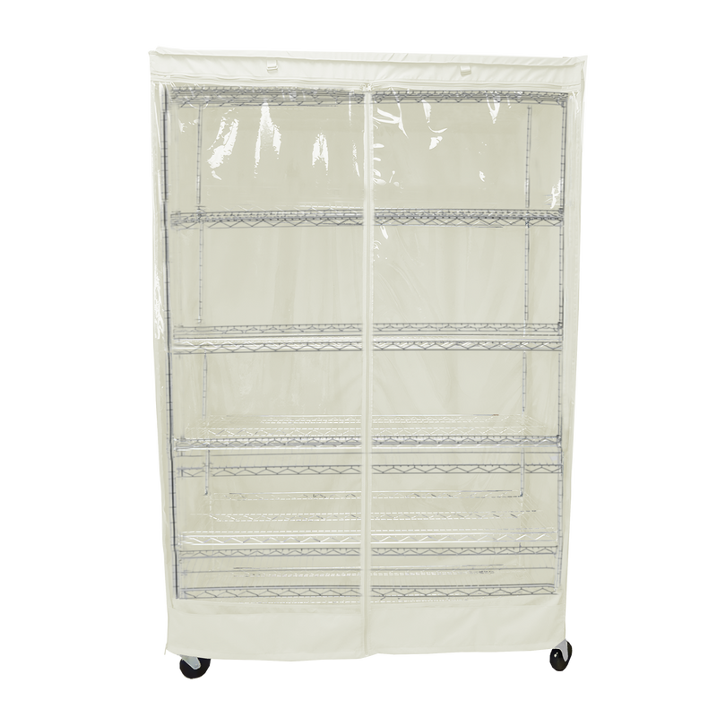 Storage shelving unit cover with see-through panel, off white, fits 48"W x 18"D x 72"H racks.