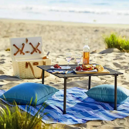 Outdoor Portable Wood Roll Up Table in Teak Finish 26L x 26W